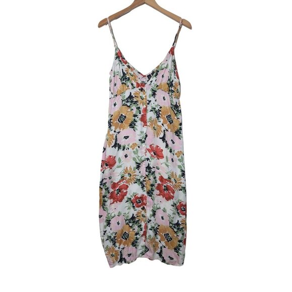 Volcom Dress Women XL 12 Floral Midi Sleeveless Button Front Beach‎ Cottagecore - Picture 2 of 10